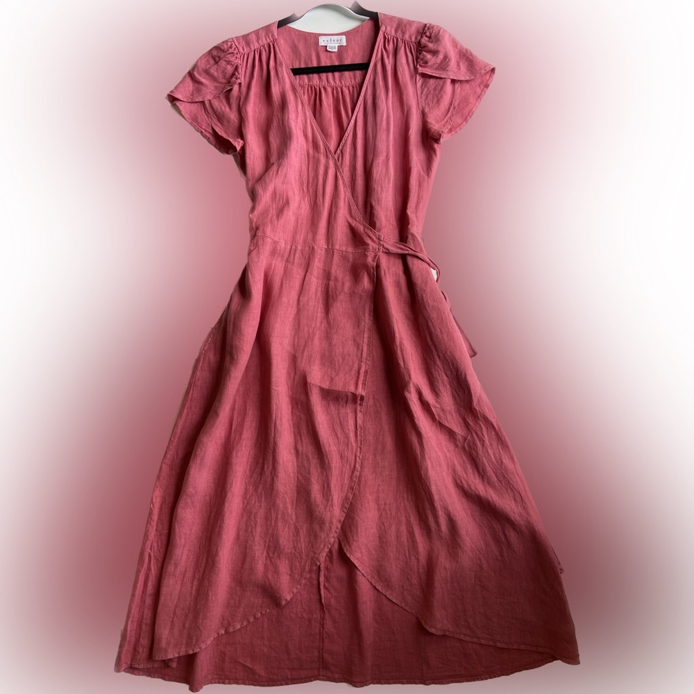 Velvet by Graham & Spencer Rose Color, Wrap Dress , Linen, Size Small